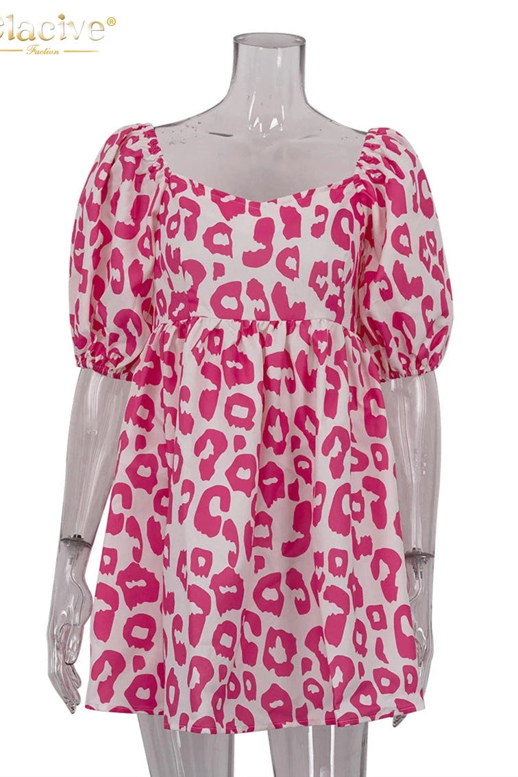 Print Short Sleeve Mini Dress