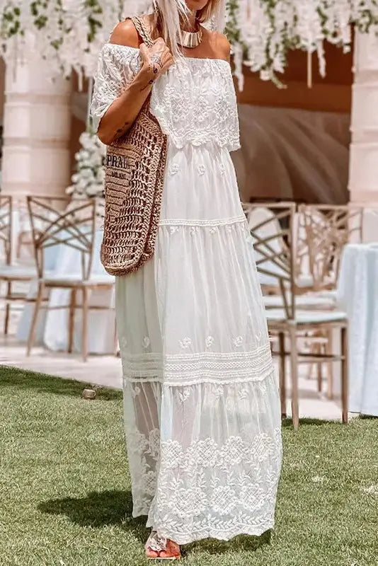 Crochet Embroidery Lace Off-Shoulder Dress