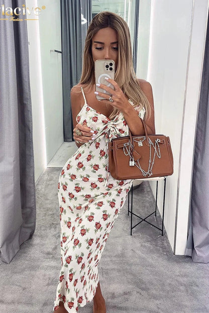 Elegant Print Sleeveless Midi Dress