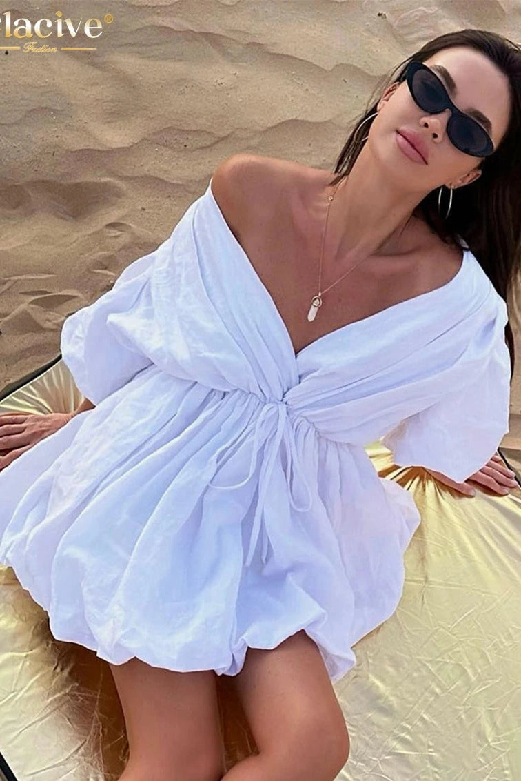 V-Neck Short Sleeve Mini Dress