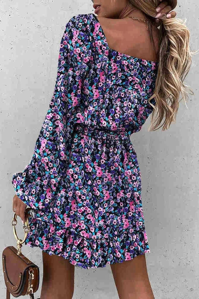 Floral Print Long Sleeve Mini Dress