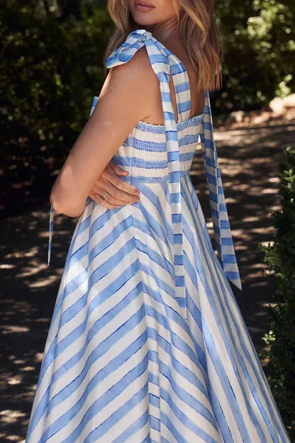 Elegant Striped Backless Maxi Dress