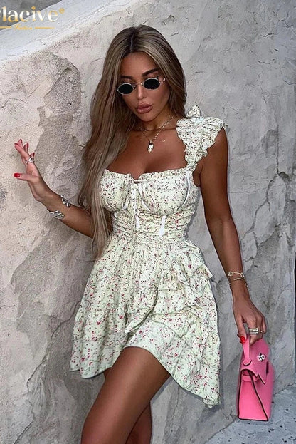 Elegant Print Sleeveless Mini Dress