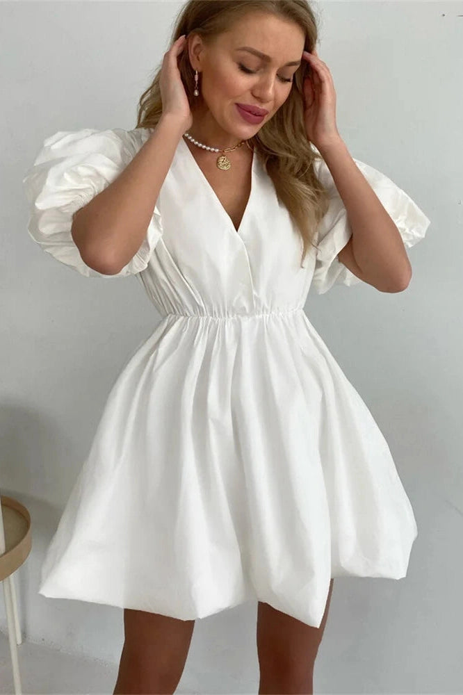 Elegant Short Sleeve V-Neck Mini Dress