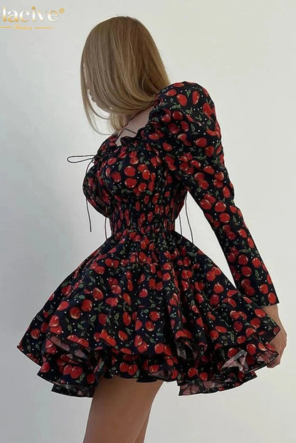 Square Collar Long Sleeve Mini Dress