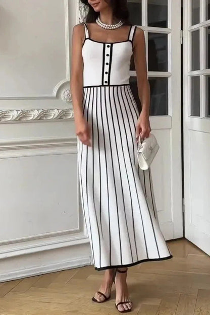 Elegant Sleeveless Striped Maxi Dress