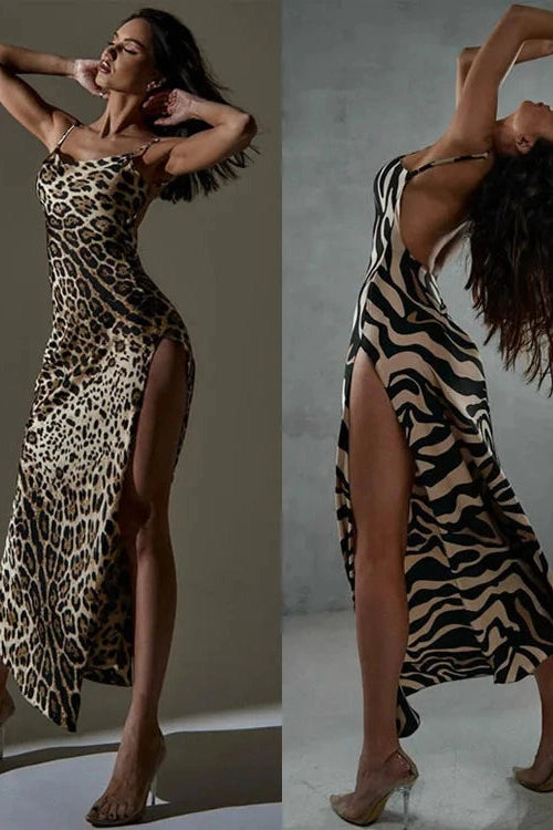 Printed Spaghetti Strap Bodycon Maxi Dress