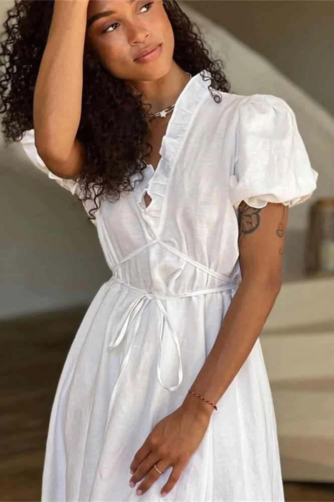 V-Neck Short Sleeve Maxi Dress