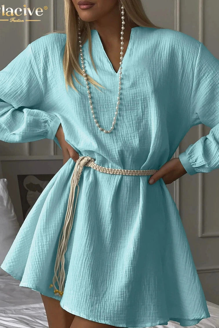 Elegant V-Neck Long Sleeve Mini Dress