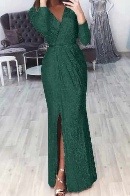 Long Sleeve V-Neck Maxi Dress