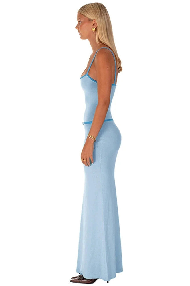 Elegant Backless Square Collar Maxi Dress