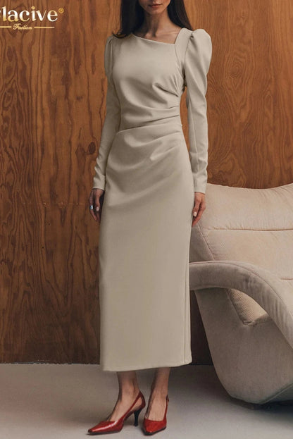 Long Sleeve High Waist Midi Dress