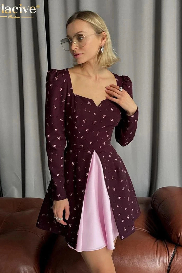 Elegant Printed Long Sleeve Mini Dress