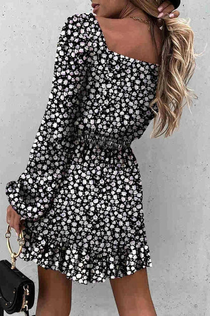 Floral Print Long Sleeve Mini Dress