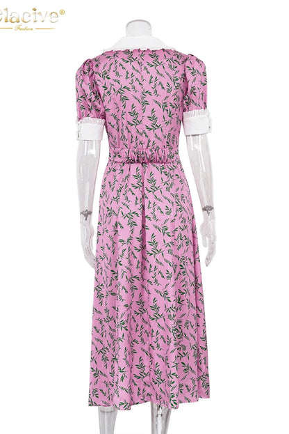 Elegant Print Short Sleeve Midi Dress