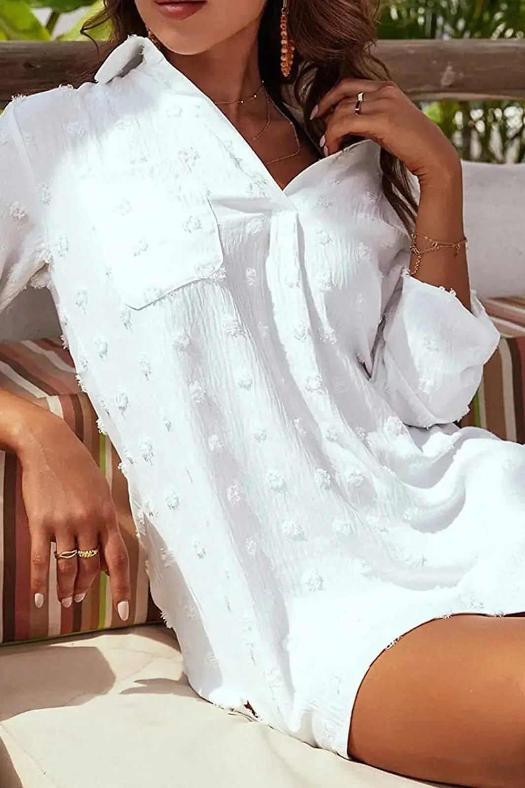 Casual Turn-Down Collar Pockets Summer Mini Shirt Dress