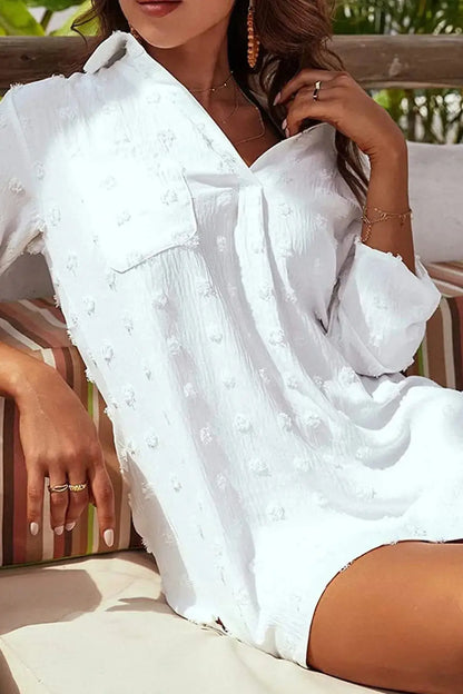 Casual Turn-Down Collar Pockets Summer Mini Shirt Dress