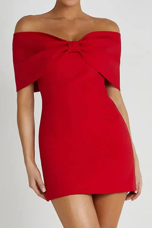 New Elegant Off-Shoulder Bow Backless Mini Dress