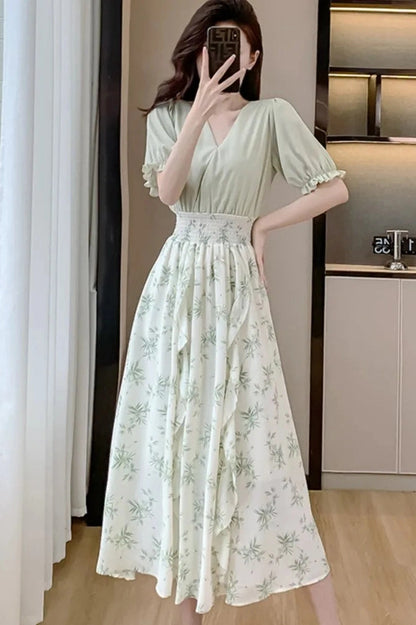 Elegant A-Line Patchwork Midi Dress