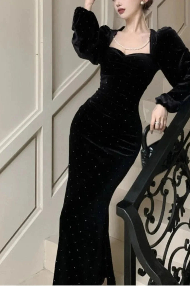 Elegant Velvet Midi Dress