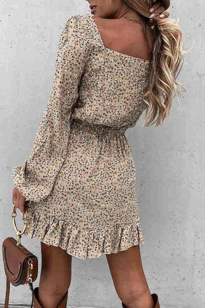 Floral Print Long Sleeve Mini Dress