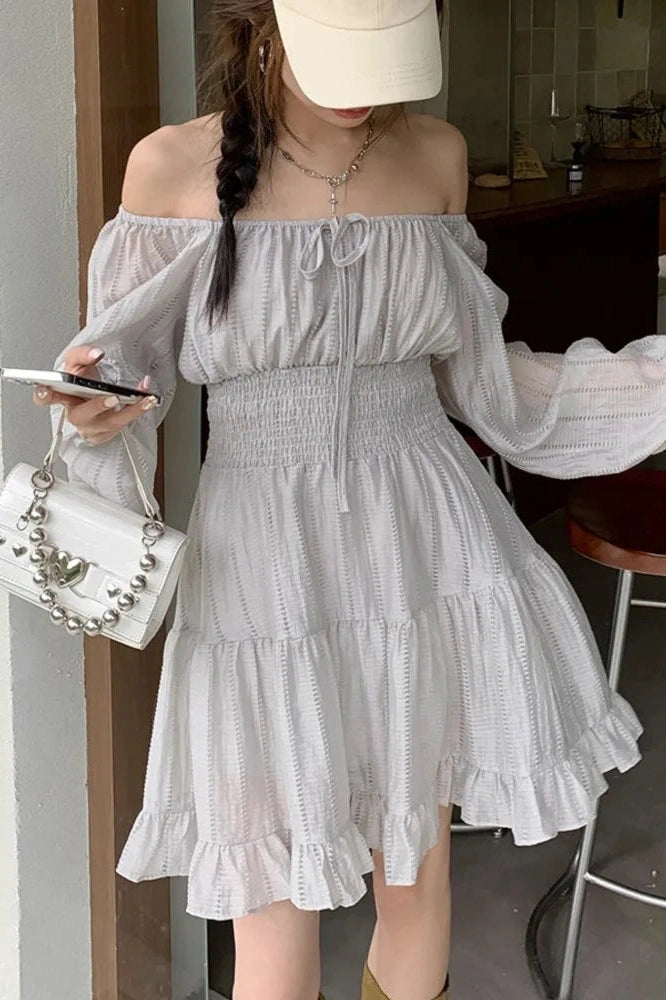 Lantern Sleeves High Waist Mini Dress