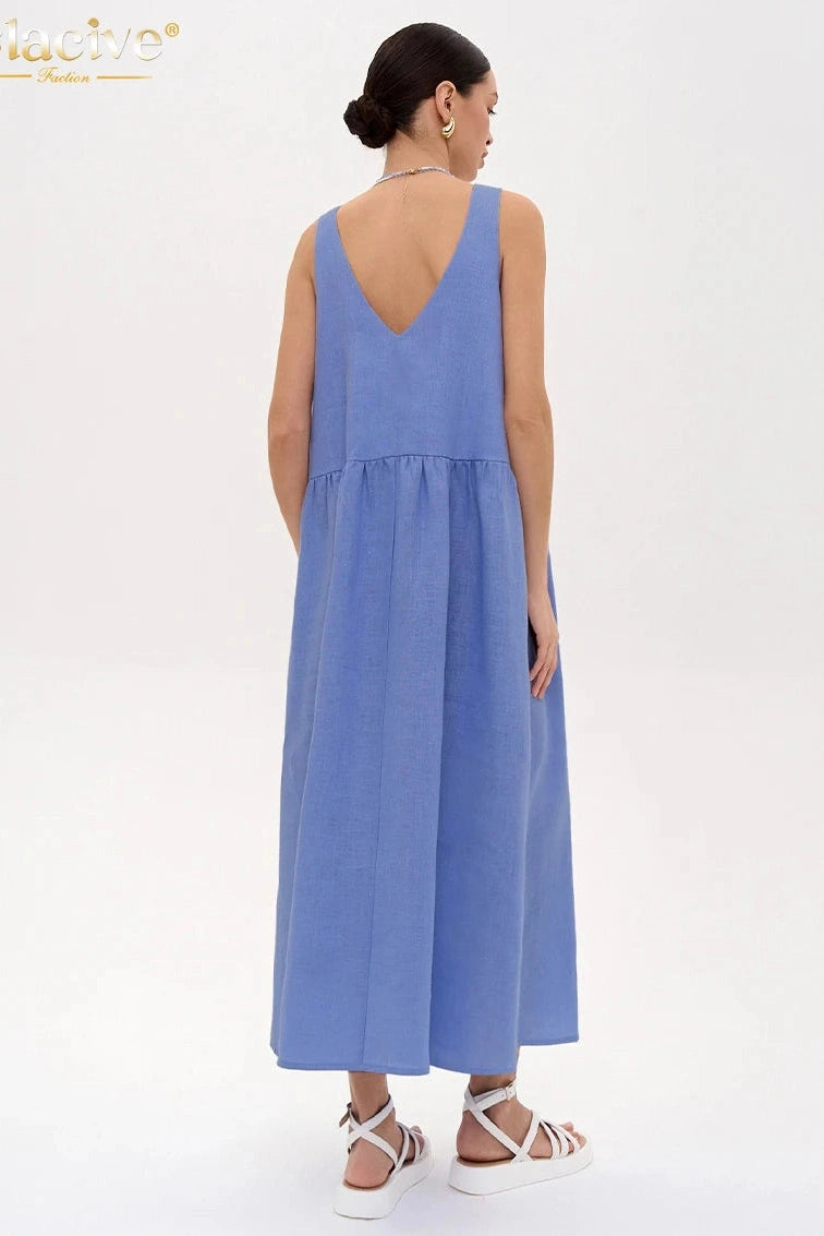 V-Neck Sleeveless Maxi Dress