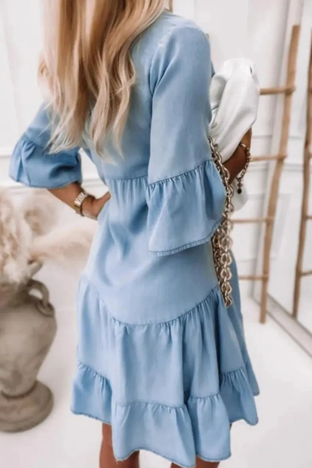 Sleeves Belted Elegant Midi Dress