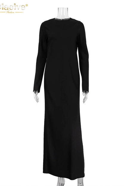 O-Neck Long Sleeve Maxi Dress