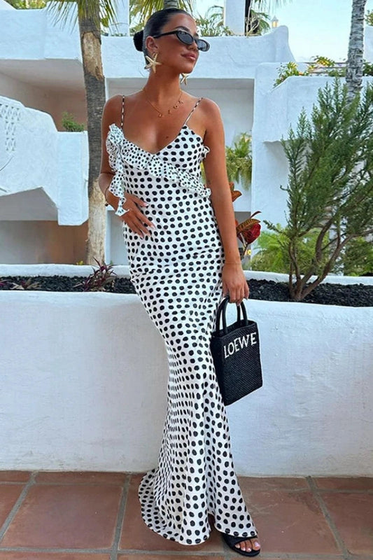 Backless Polka Dot Maxi Dress