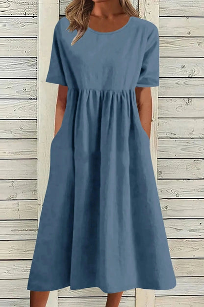 Short Sleeve O Neck Pocket Maxi Dress