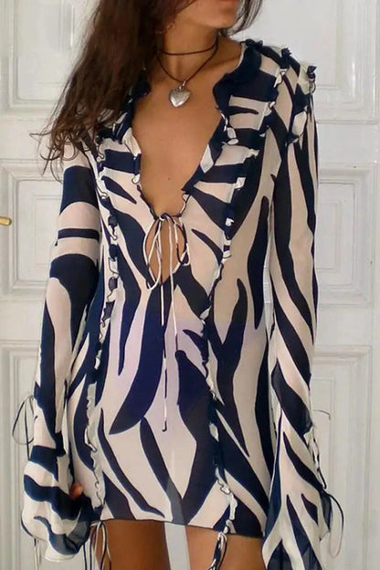 Striped V-Neck Cover-Up Dress