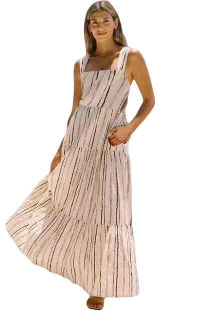 Printed Backless Lace-Up Maxi Dress