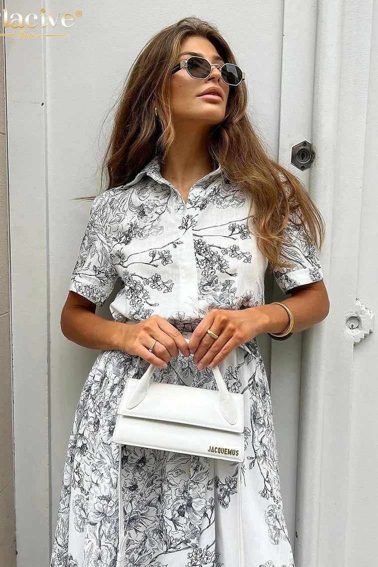 Print Short Sleeve Midi Dress