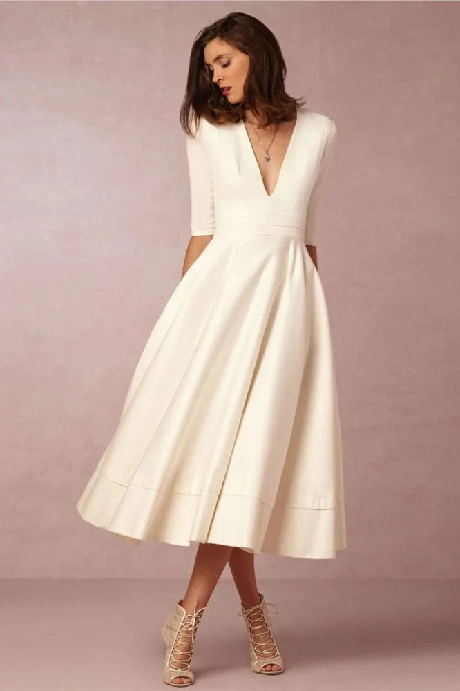 Elegant Deep V-Neck Midi Dress