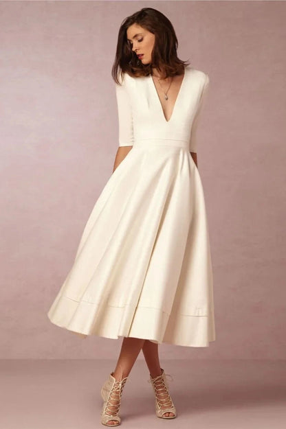 Elegant Deep V-Neck Midi Dress