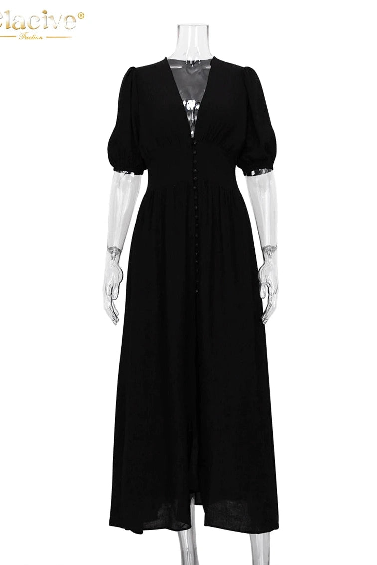 Elegant Short Sleeve V-Neck Maxi Dress