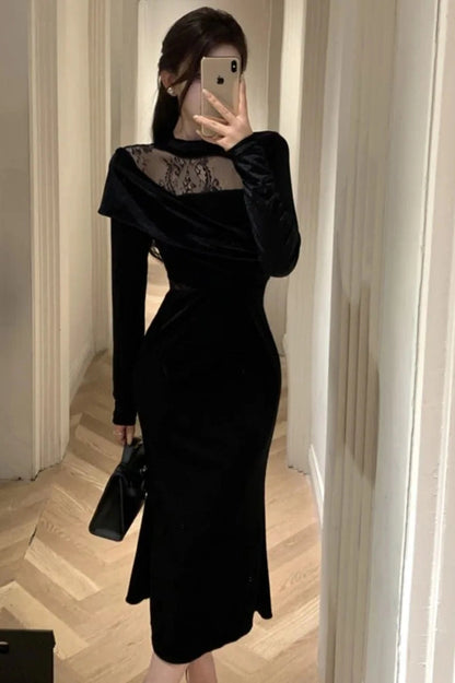 Elegant Velvet Long Sleeves Maxi Dress