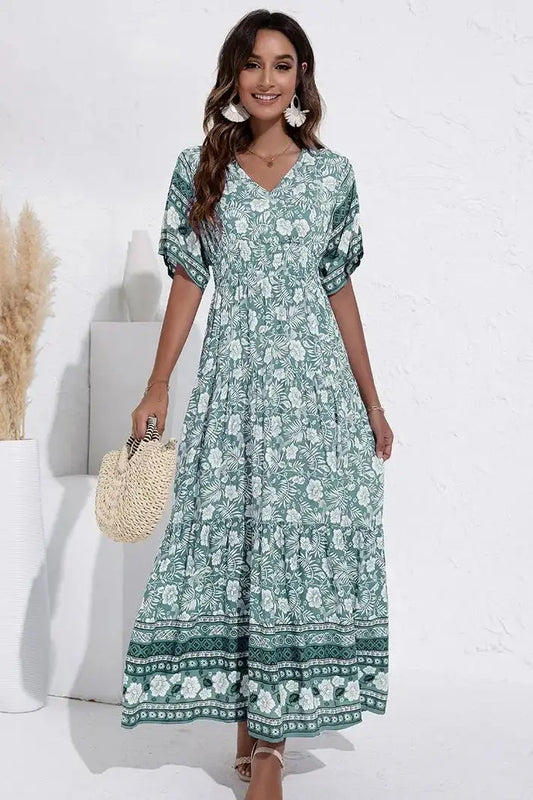 Bohemian V-Neck High Waist Maxi Dress