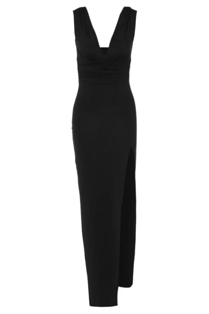 Deep V-Neck Sleeveless Bodycon Maxi Dress