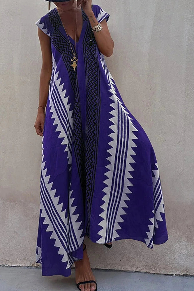 Sleeveless V-Neck Printed Maxi Dress