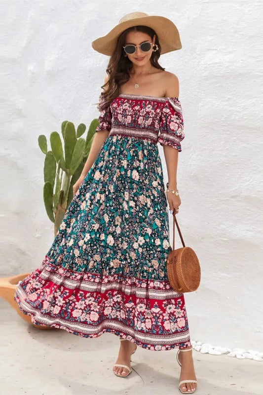 Floral Print Off-Shoulder Maxi Dress