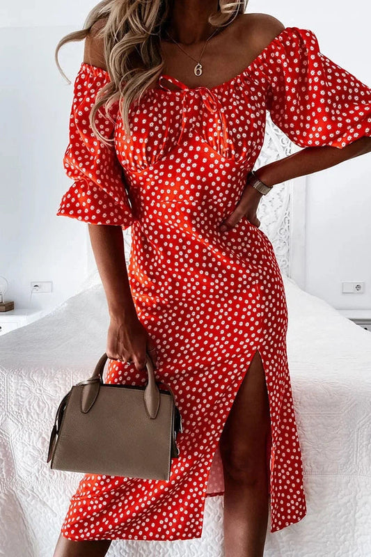 Elegant Printed Half Sleeves Midi Dress