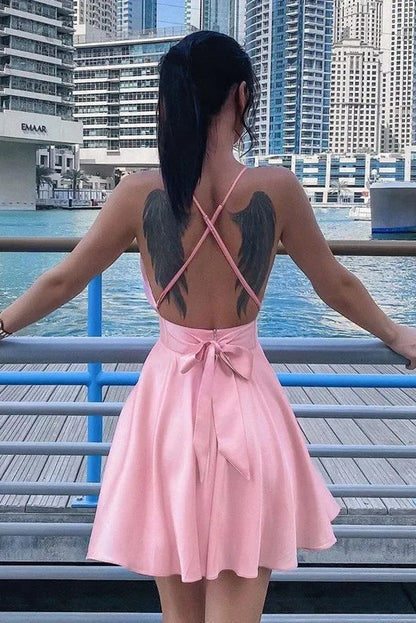 Deep V-Neck Backless Mini Dress