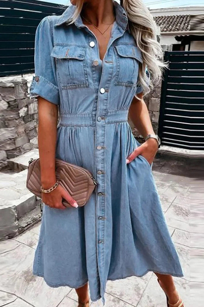 Elegant Short Sleeve Midi Dress