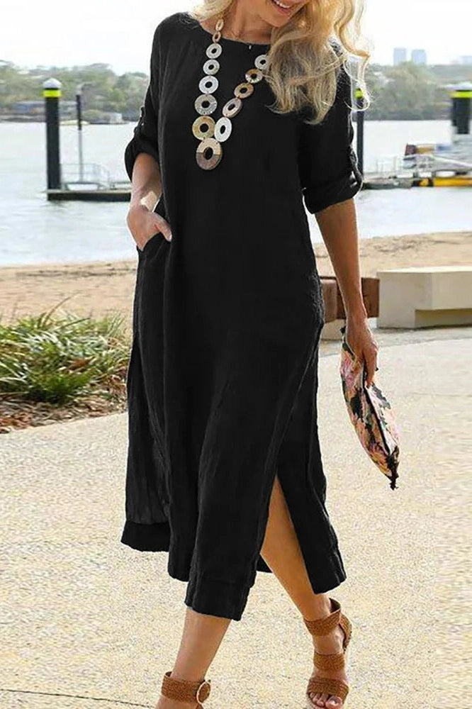 Elegant O-Neck Loose  Midi Dress