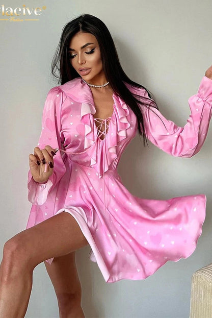 Print Long Sleeve Mini Dress