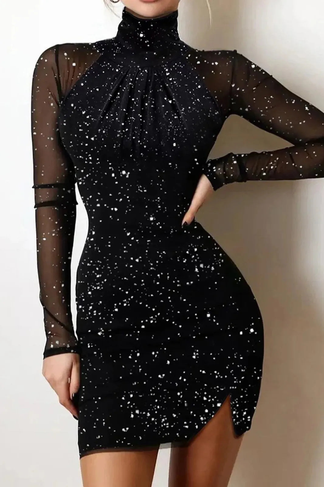 Sequined High Neck Bodycon Mini Dress