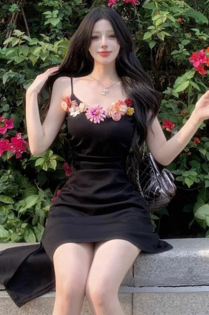 Elegant Flowers V-Neck Mini Dress