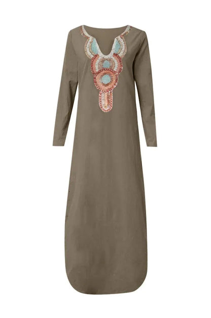 V-Neck Long Sleeve Printed Maxi Dress